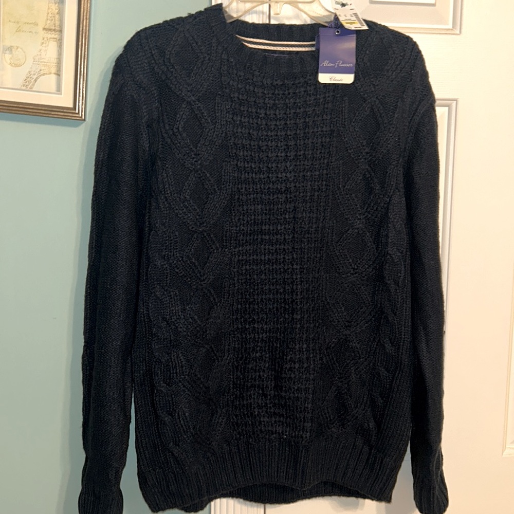NWT Alan Flusser navy cable knit sweater